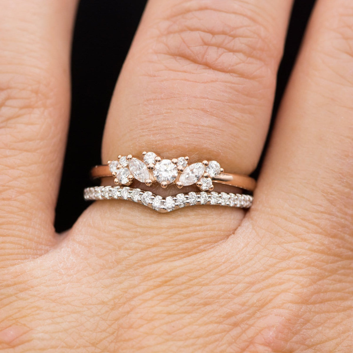 Vivian Band - V-Shape Contoured Accented Diamond, Moissanite, Ruby or Sapphire Wedding Ring Ring by Nodeform