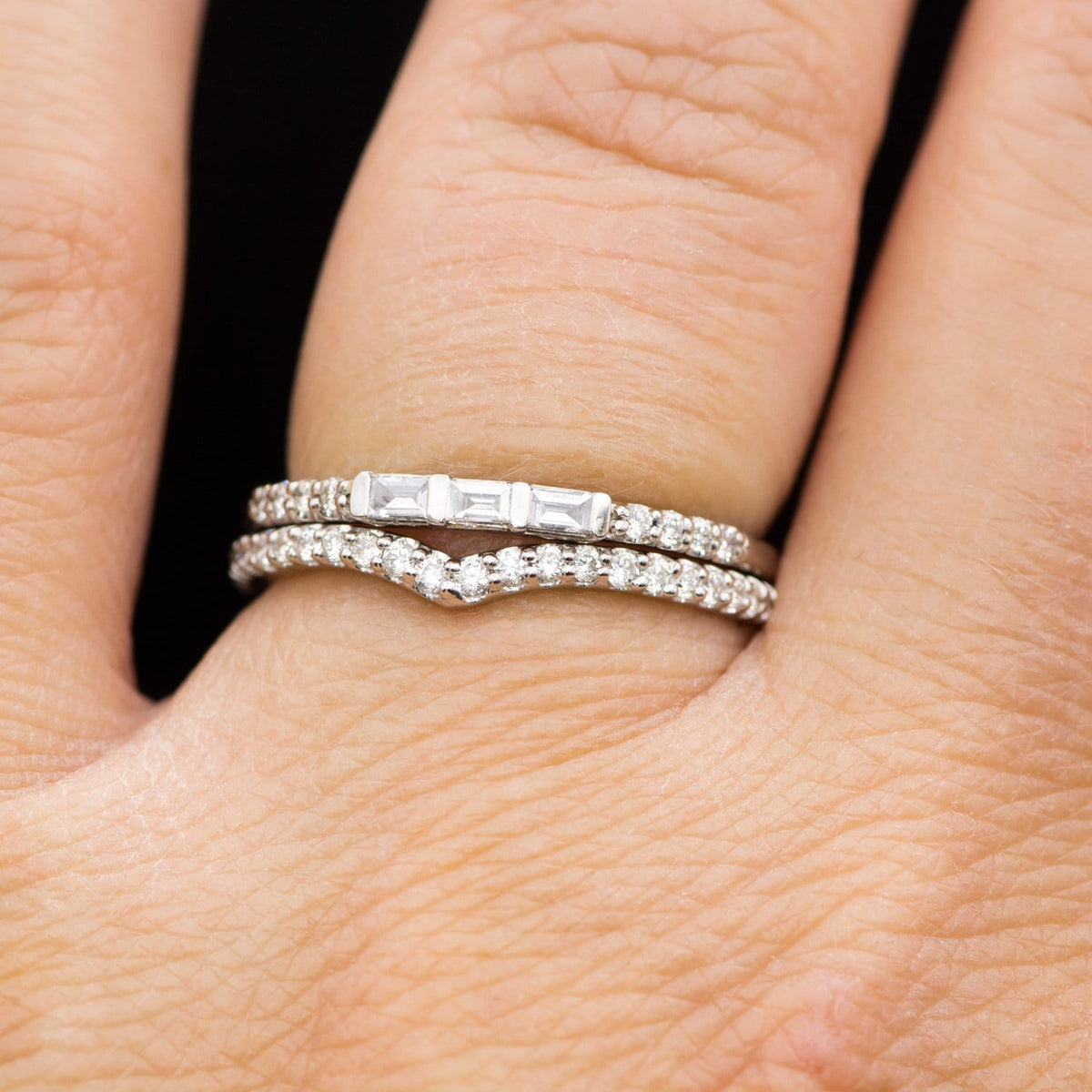 Vivian Band - V-Shape Contoured Accented Diamond, Moissanite, Ruby or Sapphire Wedding Ring Ring by Nodeform