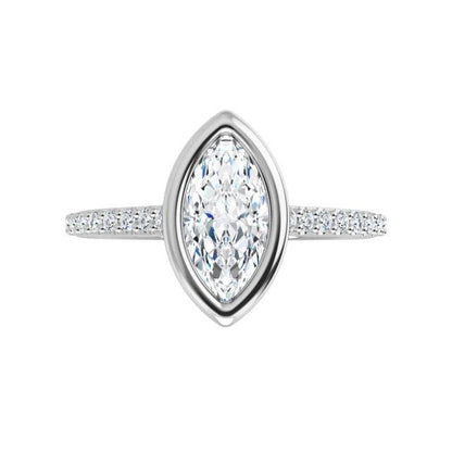 Sonia - Bezel Set Engagement Ring with Accented Cathedral Shank - Setting only