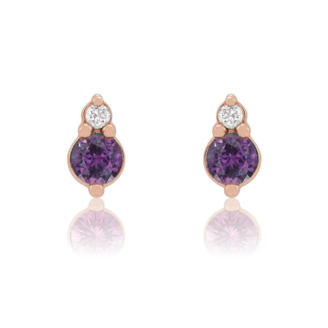Alexandrite 14k Rose Gold Stud Earrings With Lab Diamond Accent, Ready to Ship Earrings by Nodeform