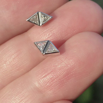 1/4 CTW Geometric Triangle Diamond Bezel Set 2-Stone Stud Earrings