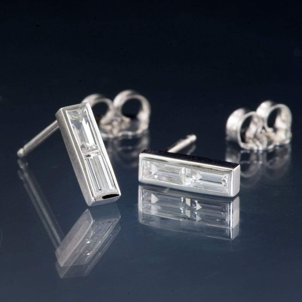 1/2CTW Baguette Diamond Bezel Set Bar Stud Earrings 14k Yellow Gold Earrings by Nodeform