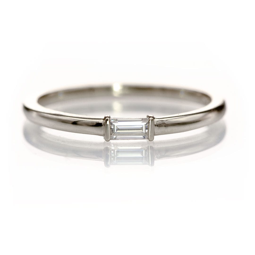 Baguette Moissanite Stacking Solitaire Engagement or Anniversary Ring Step Cut Near-Colorless F1 Moissanite (GHI Color) / Continuum Sterling Silver Ring by Nodeform