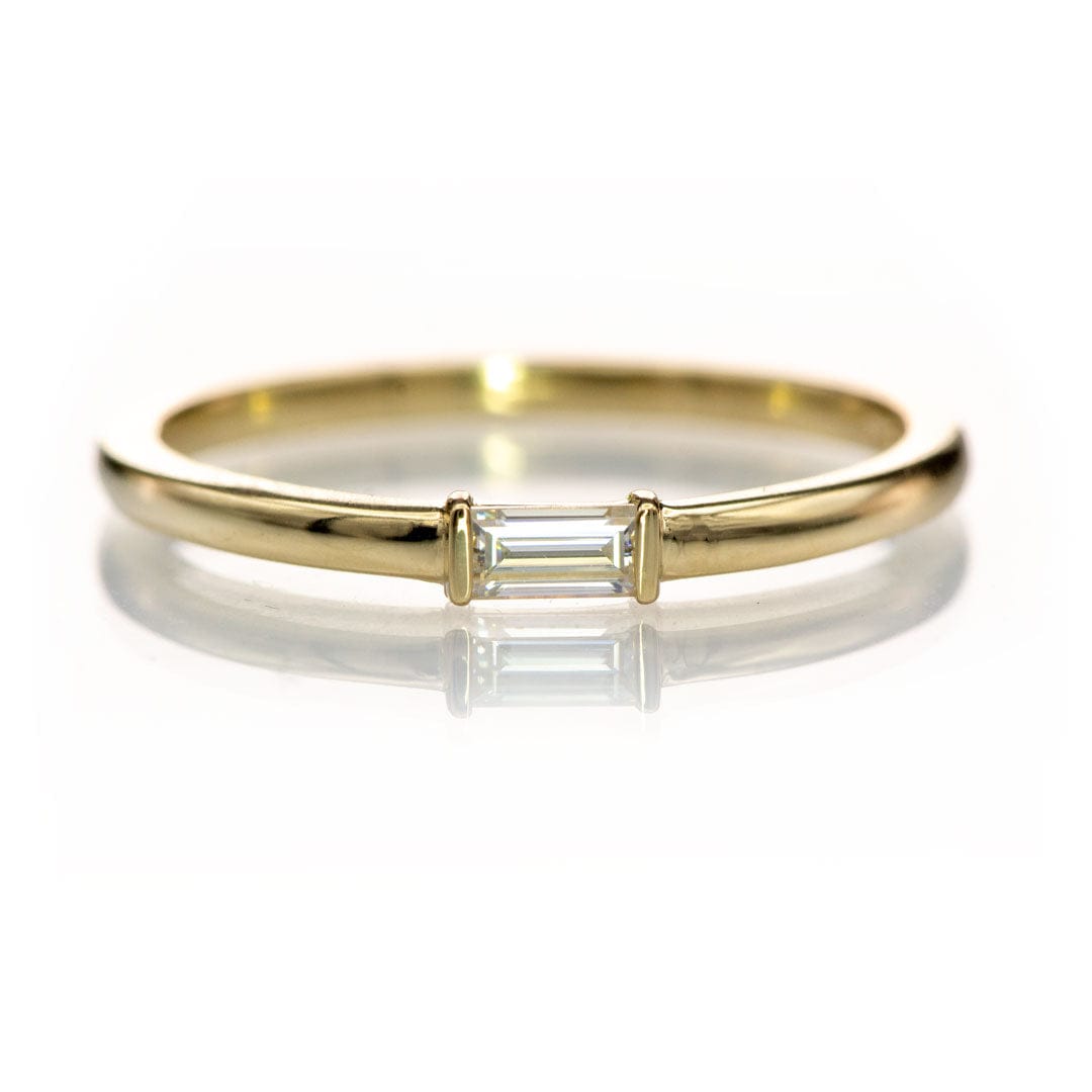 Baguette Moissanite Stacking Solitaire Engagement or Anniversary Ring Step Cut Near-Colorless F1 Moissanite (GHI Color) / 14K Yellow Gold Ring by Nodeform