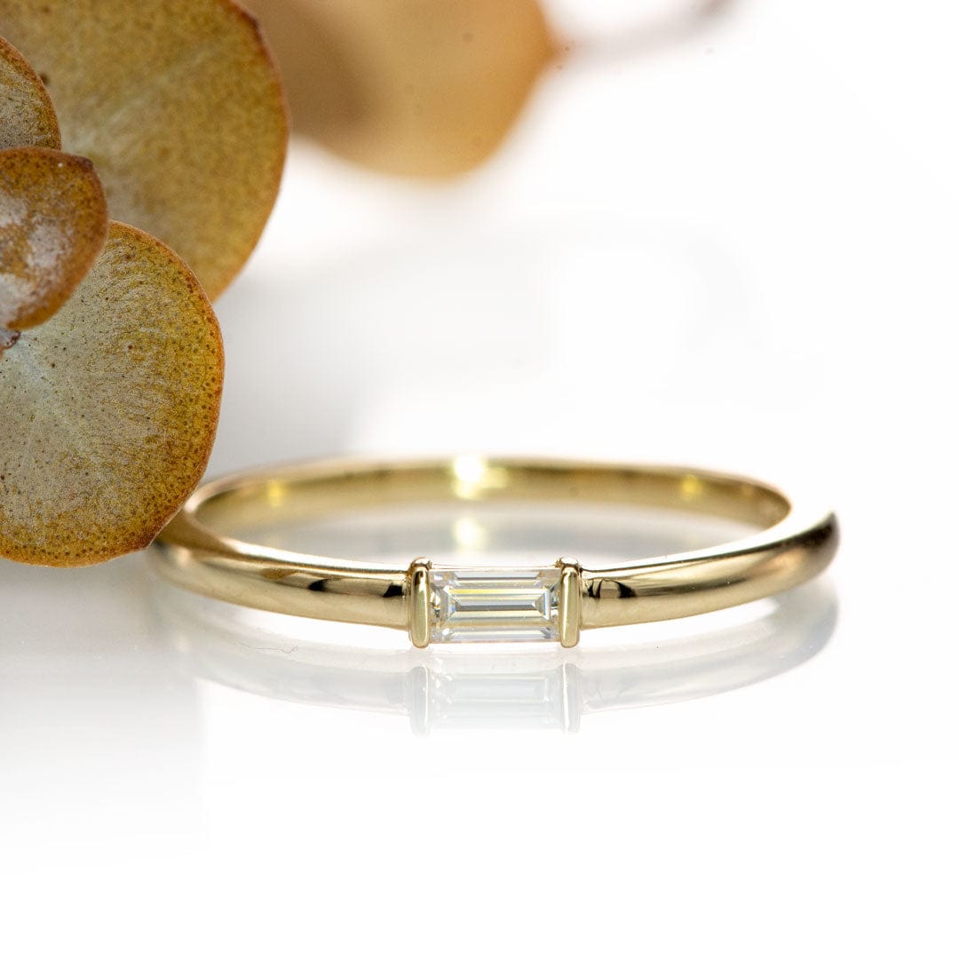 Baguette Moissanite Stacking Solitaire Engagement or Anniversary Ring Ring by Nodeform