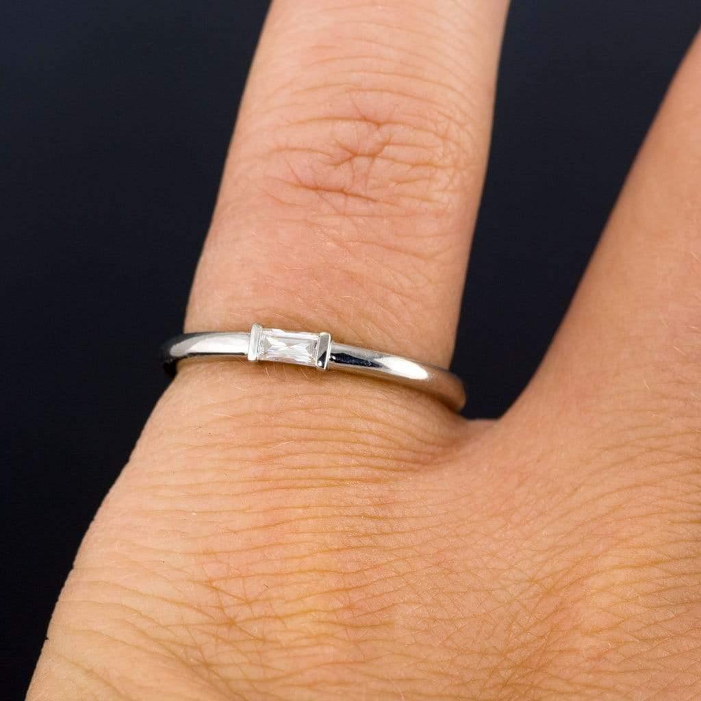 Baguette Moissanite Stacking Solitaire Engagement or Anniversary Ring Ring by Nodeform