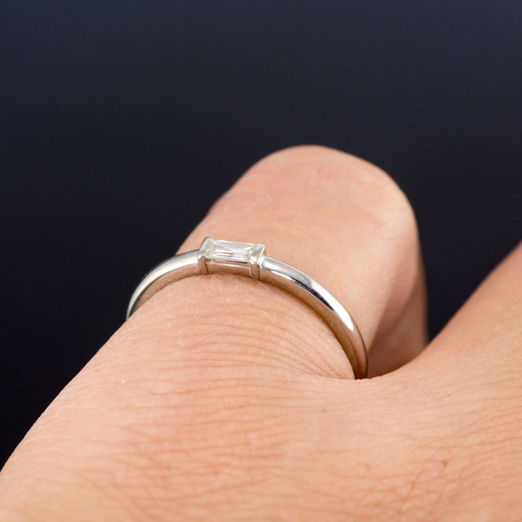 Baguette Diamond Stacking Promise or Solitaire Engagement Ring Ring by Nodeform