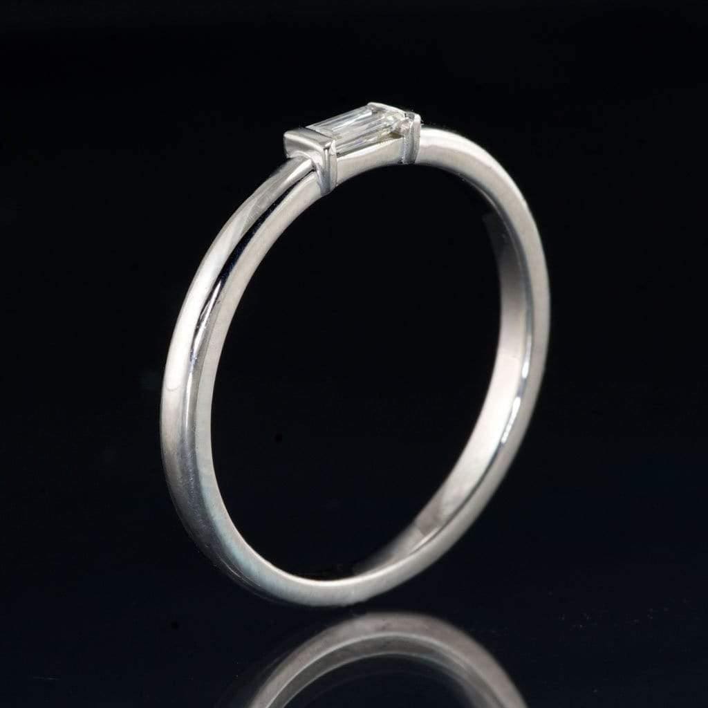 Baguette Moissanite Stacking Solitaire Engagement or Anniversary Ring Step Cut Near-Colorless F1 Moissanite (GHI Color) / Continuum Sterling Silver Ring by Nodeform