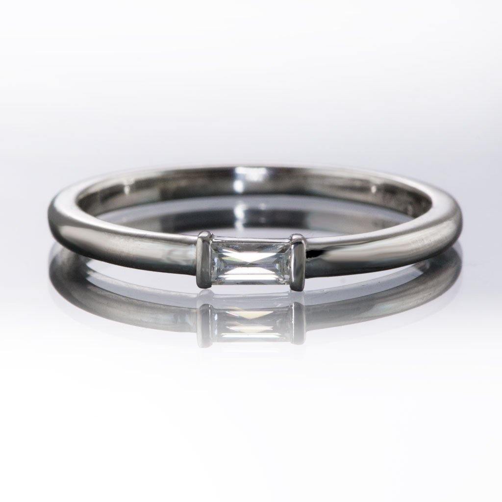 Baguette Diamond Stacking Promise or Solitaire Engagement Ring Platinum / Genuine Mined Diamond VS/G-I Ring by Nodeform