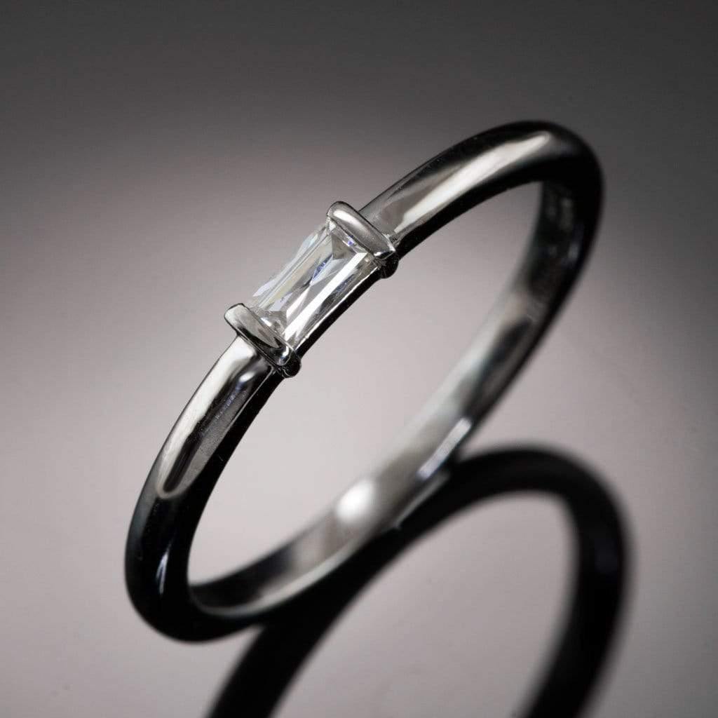 Baguette Moissanite Stacking Solitaire Engagement or Anniversary Ring Ring by Nodeform