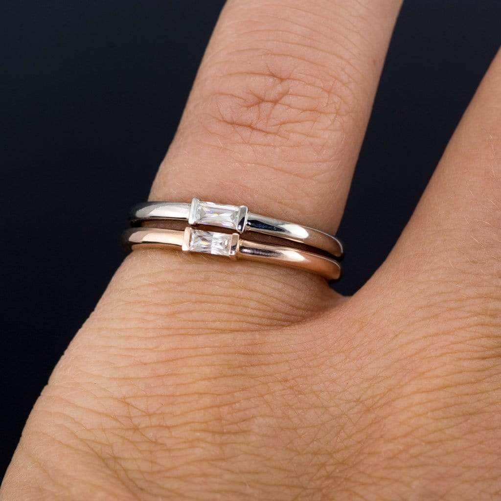 Baguette Moissanite Stacking Promise Solitaire Ring Ring by Nodeform