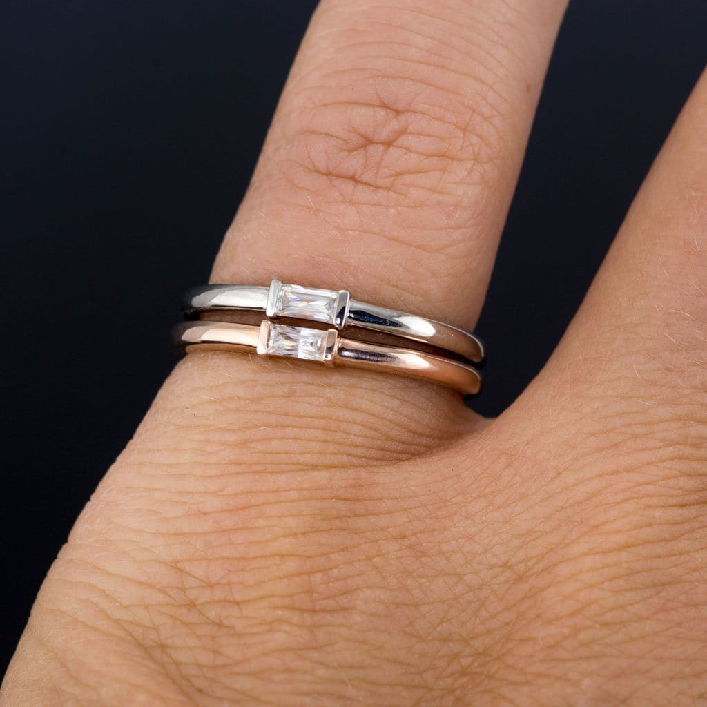Baguette Diamond Stacking Promise or Solitaire Engagement Ring Ring by Nodeform