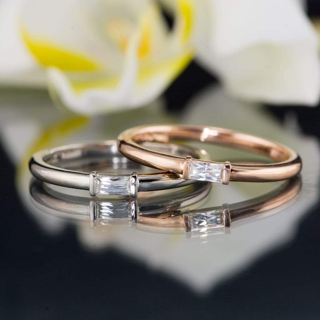 Baguette Moissanite Stacking Promise Solitaire Ring Ring by Nodeform