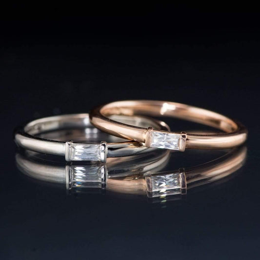 Baguette Moissanite Stacking Solitaire Engagement or Anniversary Ring Ring by Nodeform