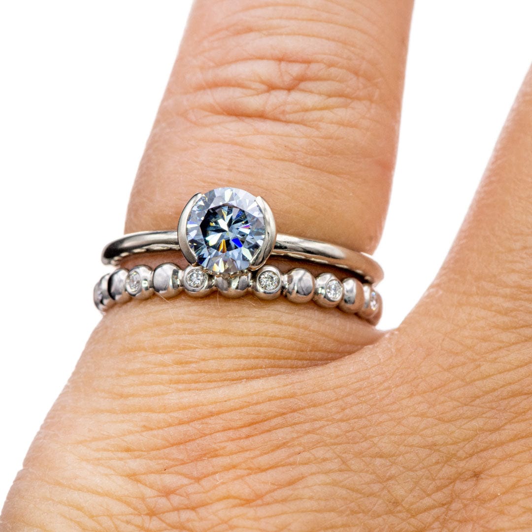 Helen Solitaire - Round Blue Moissanite Half Bezel Engagement Ring Ring by Nodeform