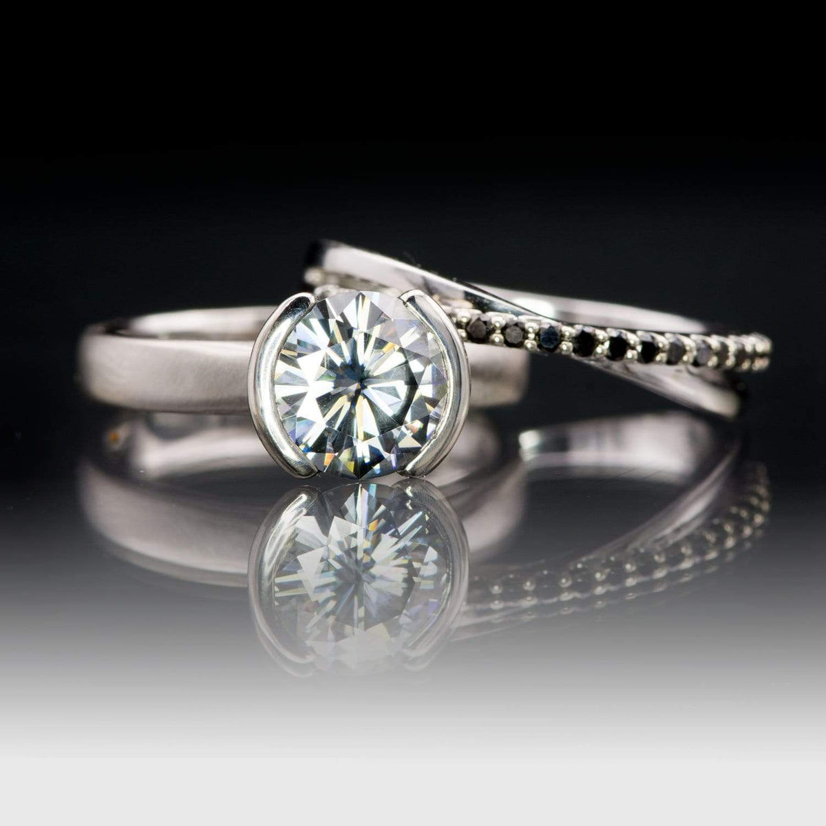 Criss Cross Black Diamond Band - Contoured Wedding Ring with Black Diamonds Ring by Nodeform