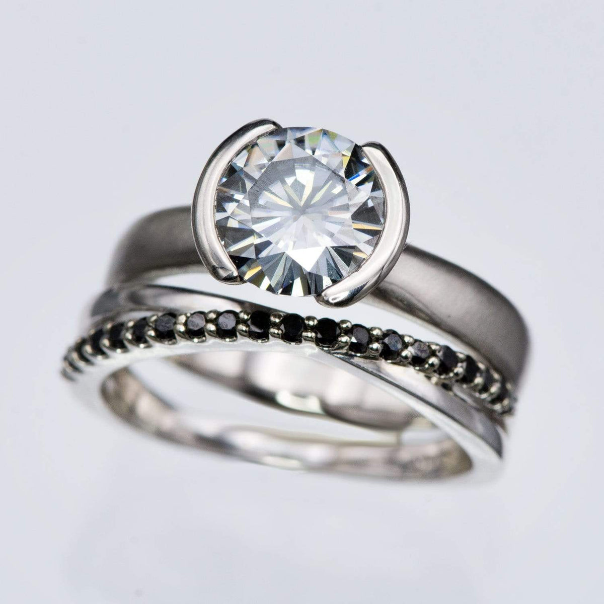 Criss Cross Black Diamond Band - Contoured Wedding Ring with Black Diamonds Ring by Nodeform