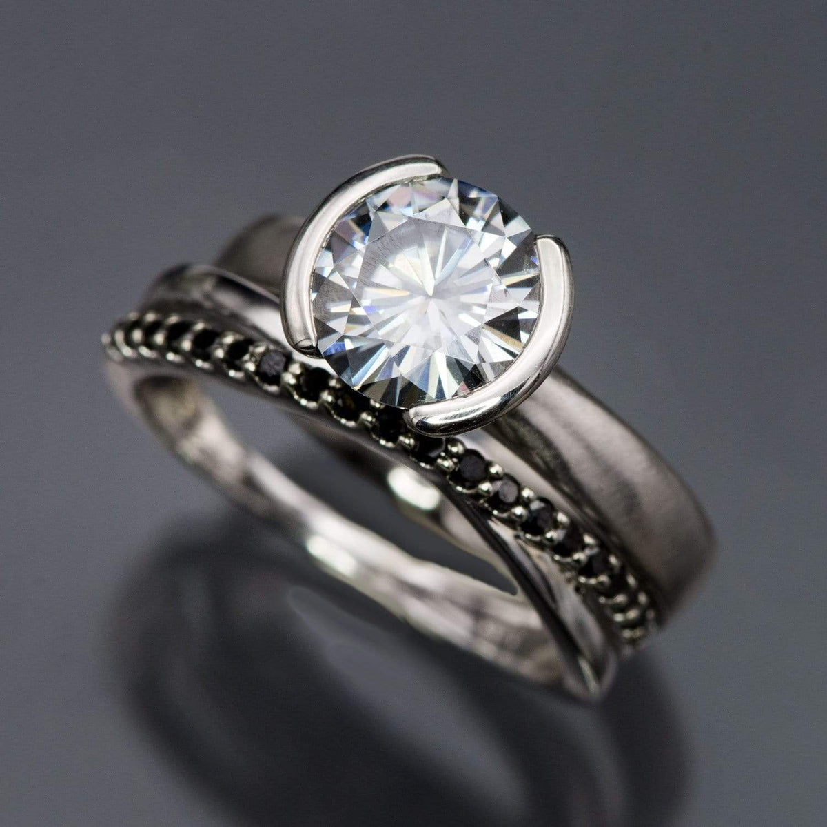 Criss Cross Black Diamond Band - Contoured Wedding Ring with Black Diamonds Ring by Nodeform
