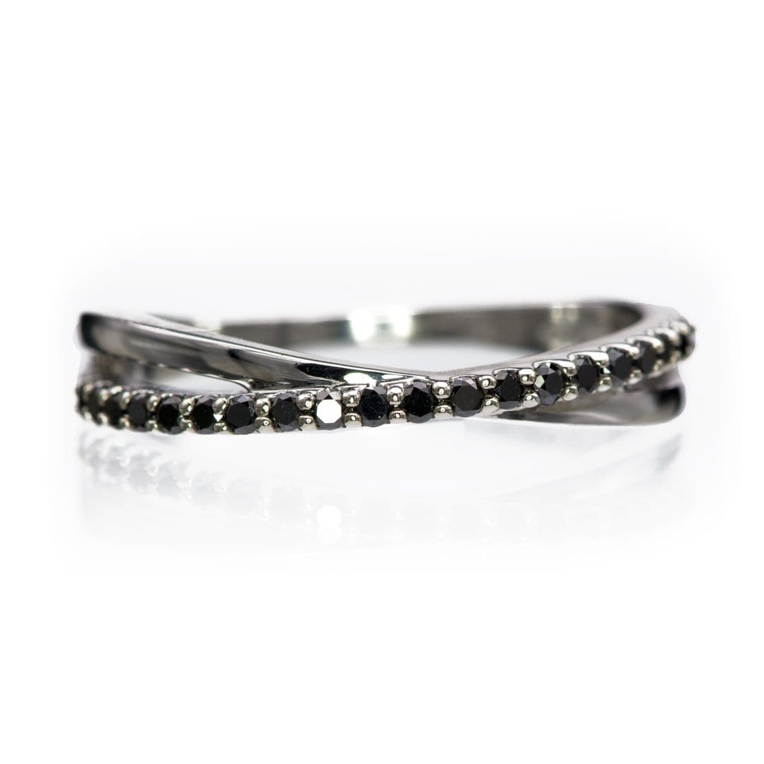 Criss Cross Black Diamond Band - Contoured Wedding Ring with Black Diamonds All Black Diamonds / 14k Nickel White Gold (Rhodium Plated) Ring by Nodeform
