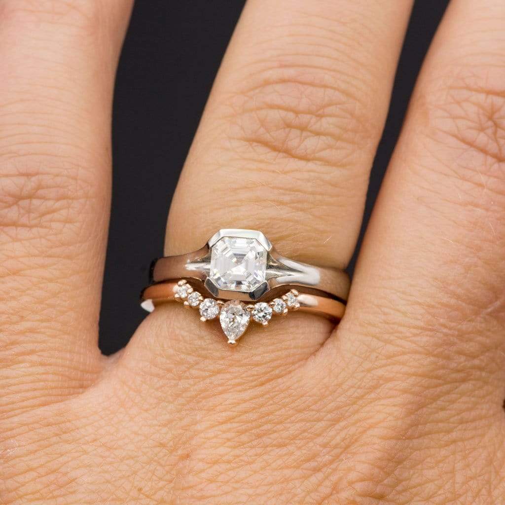 Claire Band- Graduated Diamond, Moissanite or White Sapphire Curved Contoured Crown Stacking Wedding Ring Ring by Nodeform