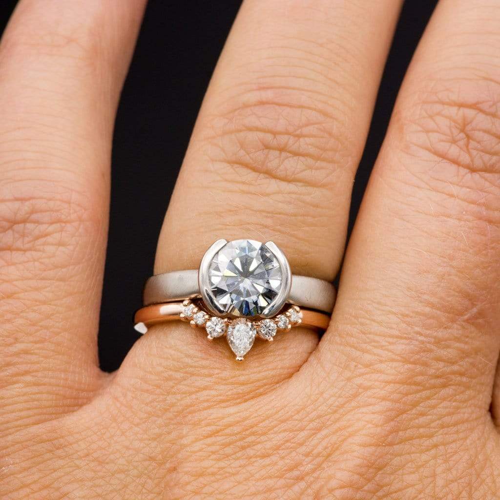 Claire Band- Graduated Diamond, Moissanite or White Sapphire Curved Contoured Crown Stacking Wedding Ring Ring by Nodeform