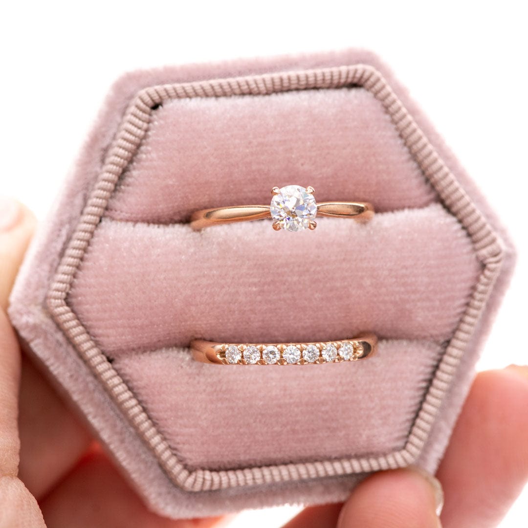 Old European Cut Moissanite 14k Rose Gold Julia Solitaire Engagement Ring, size 4 to 9 Ring Ready To Ship by Nodeform