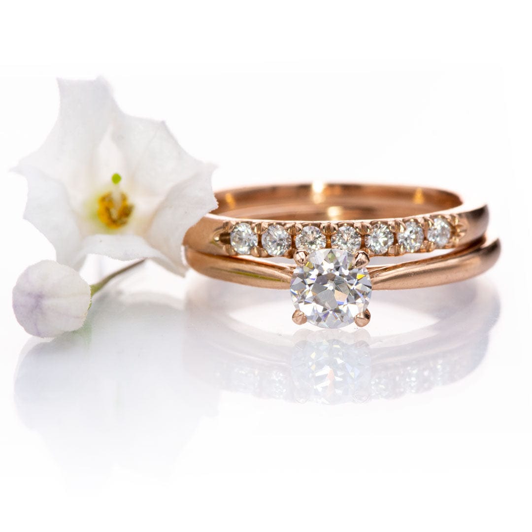 Old European Cut Moissanite 14k Rose Gold Julia Solitaire Engagement Ring, size 4 to 9 Ring Ready To Ship by Nodeform
