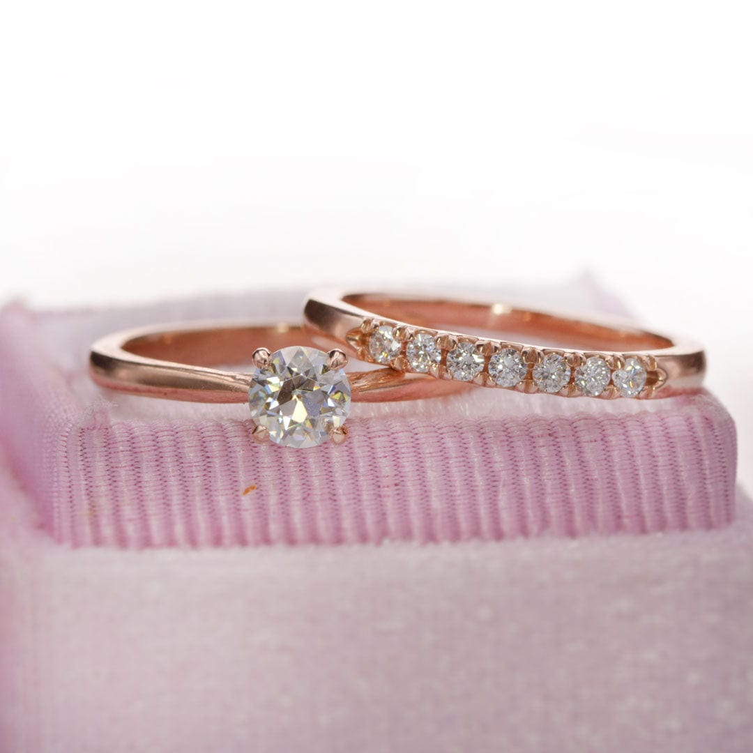 Old European Cut Moissanite 14k Rose Gold Julia Solitaire Engagement Ring, size 4 to 9 Ring Ready To Ship by Nodeform