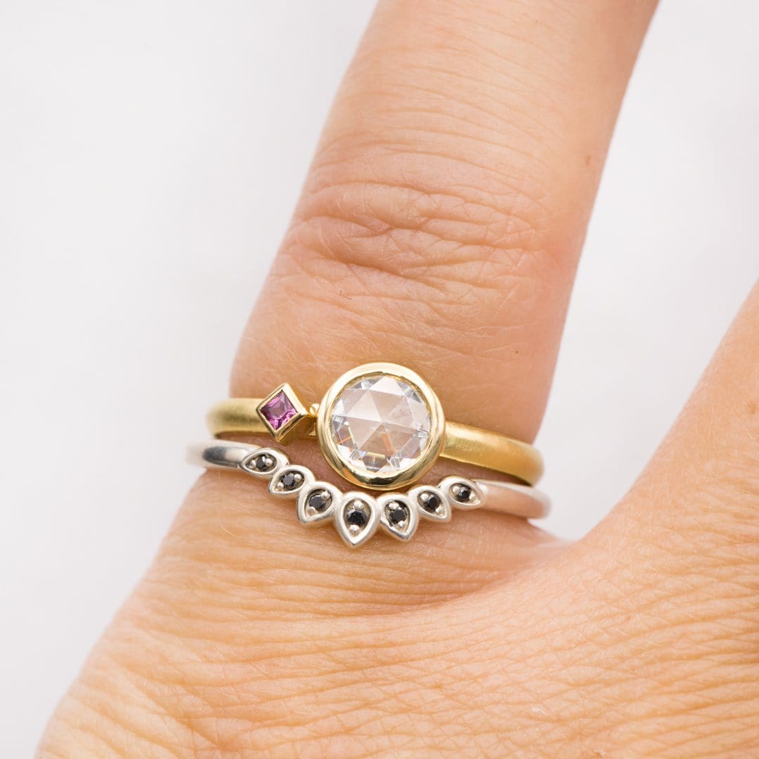 Petal Band - Floral Inspired Contoured White, Black or Teal Diamond, Ruby Stacking Wedding Ring Ring by Nodeform
