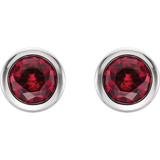Ruby Bezel Set Stud Earrings 4mm Genuine AA Grade Faceted Ruby / 14k White Gold Earrings by Nodeform