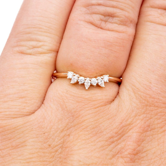 Camilla Band- Graduated Diamond, Moissanite or White Sapphire Curved Contoured Crown Stacking Wedding Ring Ring by Nodeform