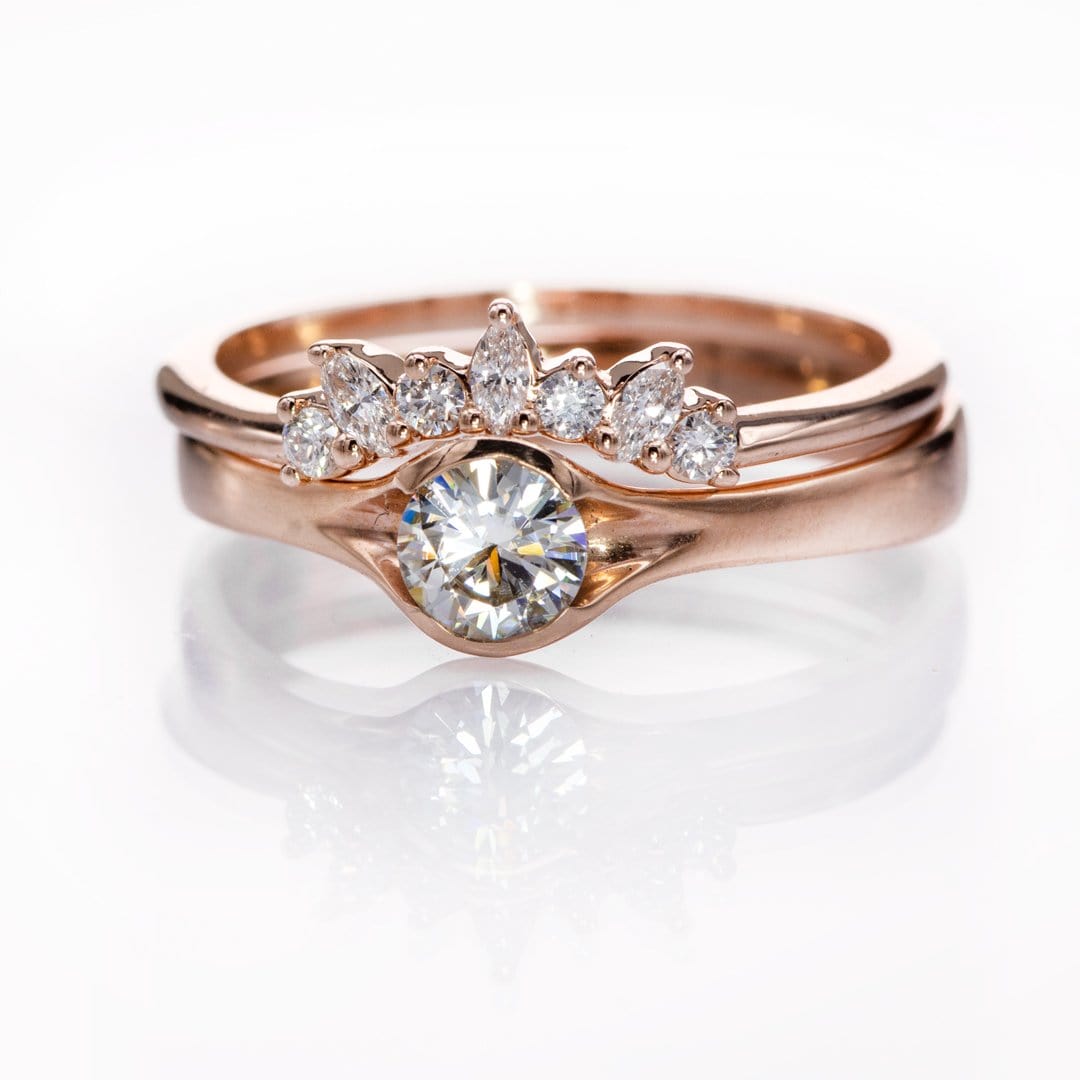 Camilla Band- Graduated Diamond, Moissanite or White Sapphire Curved Contoured Crown Stacking Wedding Ring Ring by Nodeform