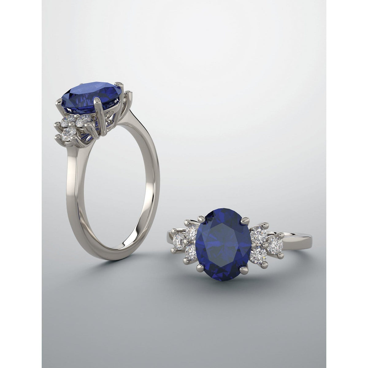Ellie Ring- Oval Blue Sapphire Prong Set Accented Engagement Ring Ring by Nodeform