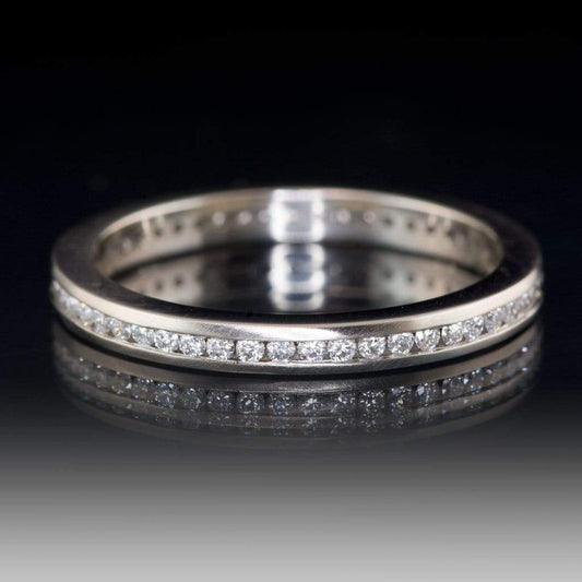 Channel Set Diamond or Moissanite Narrow Eternity Stacking Wedding Ring Ring by Nodeform