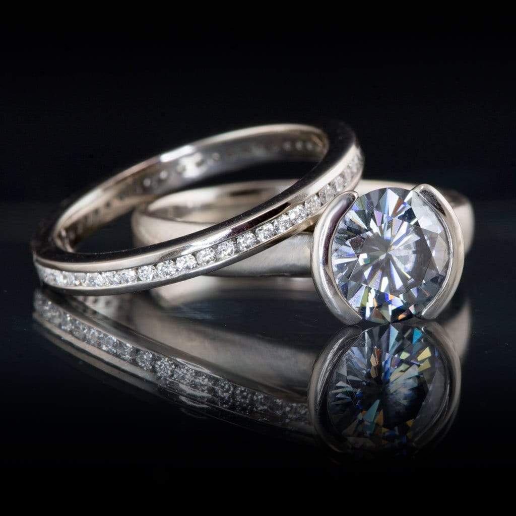 Channel Set Diamond or Moissanite Narrow Eternity Stacking Wedding Ring Ring by Nodeform