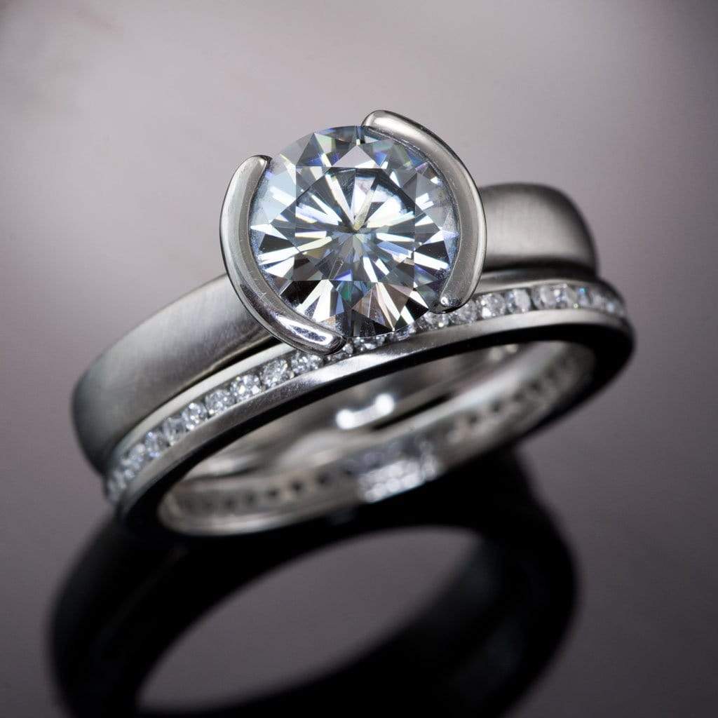 Channel Set Diamond or Moissanite Narrow Eternity Stacking Wedding Ring Ring by Nodeform
