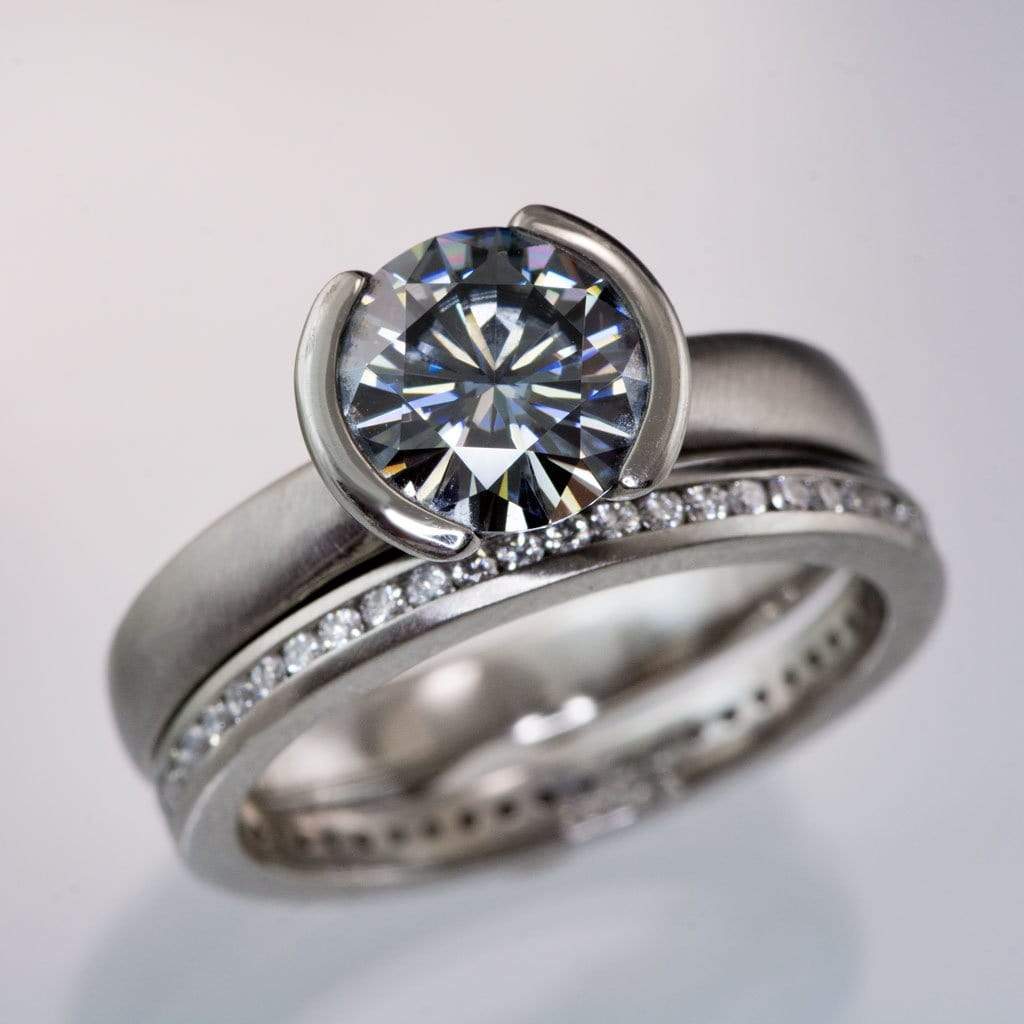 Channel Set Diamond or Moissanite Narrow Eternity Stacking Wedding Ring Ring by Nodeform