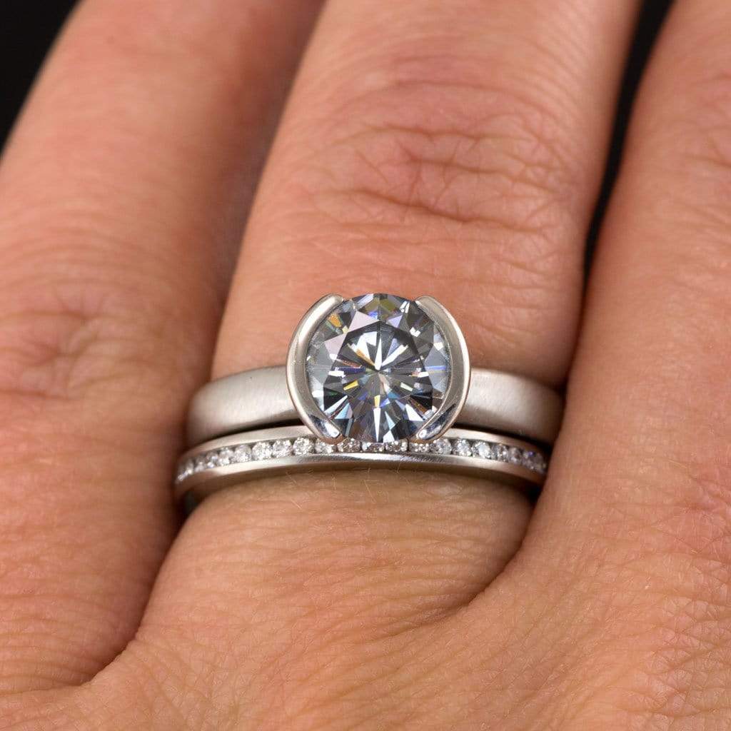 Channel Set Diamond or Moissanite Narrow Eternity Stacking Wedding Ring Ring by Nodeform