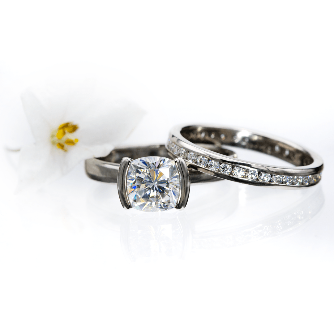 Moissanite, diamond or sapphire Channel Set Eternity Anniversary Wedding Band Ring by Nodeform