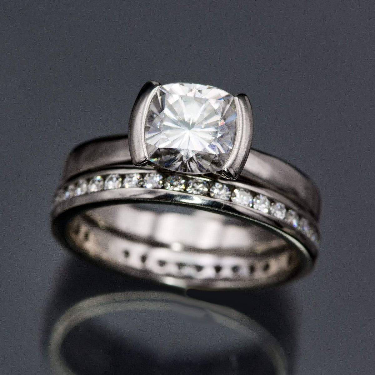 Moissanite, diamond or sapphire Channel Set Eternity Anniversary Wedding Band Ring by Nodeform