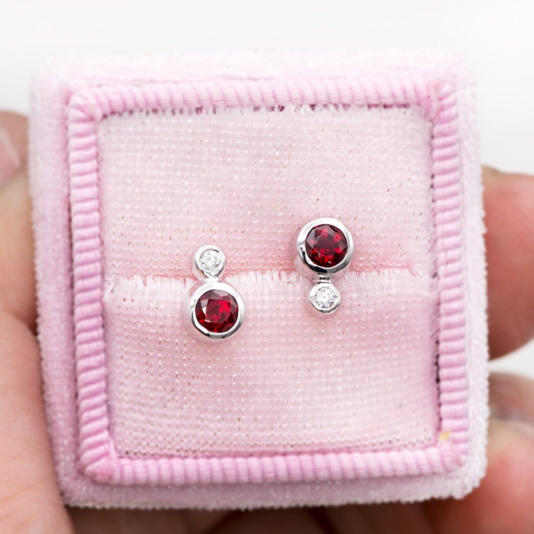 Ruby and Diamond Cluster Bezel Set Stud Earrings Earrings by Nodeform