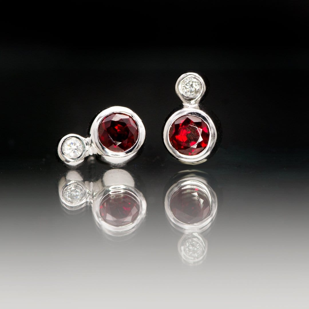 Ruby and Diamond Cluster Bezel Set Stud Earrings Earrings by Nodeform