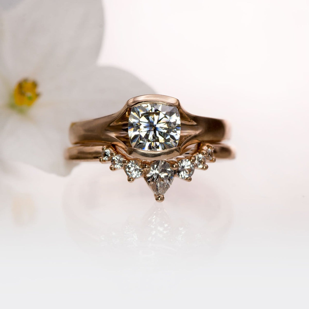 Claire Band- Graduated Diamond, Moissanite or White Sapphire Curved Contoured Crown Stacking Wedding Ring Ring by Nodeform