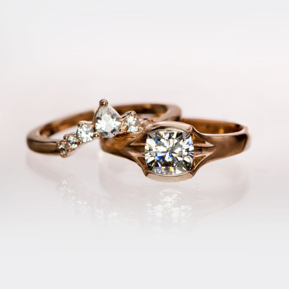 Claire Band- Graduated Diamond, Moissanite or White Sapphire Curved Contoured Crown Stacking Wedding Ring Ring by Nodeform
