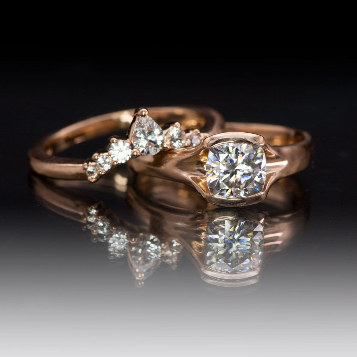 Claire Band- Graduated Diamond, Moissanite or White Sapphire Curved Contoured Crown Stacking Wedding Ring Ring by Nodeform