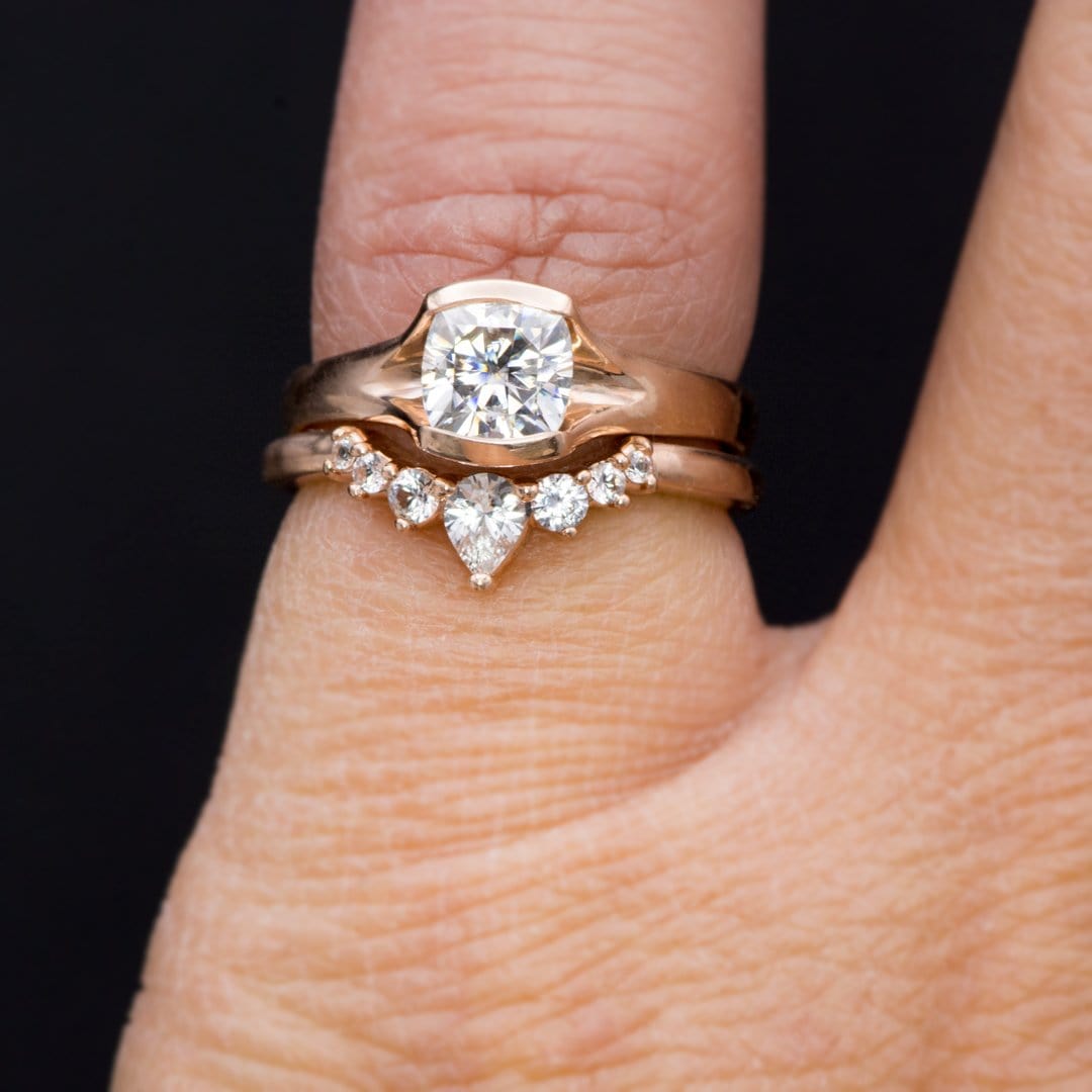 Claire Band- Graduated Diamond, Moissanite or White Sapphire Curved Contoured Crown Stacking Wedding Ring Ring by Nodeform