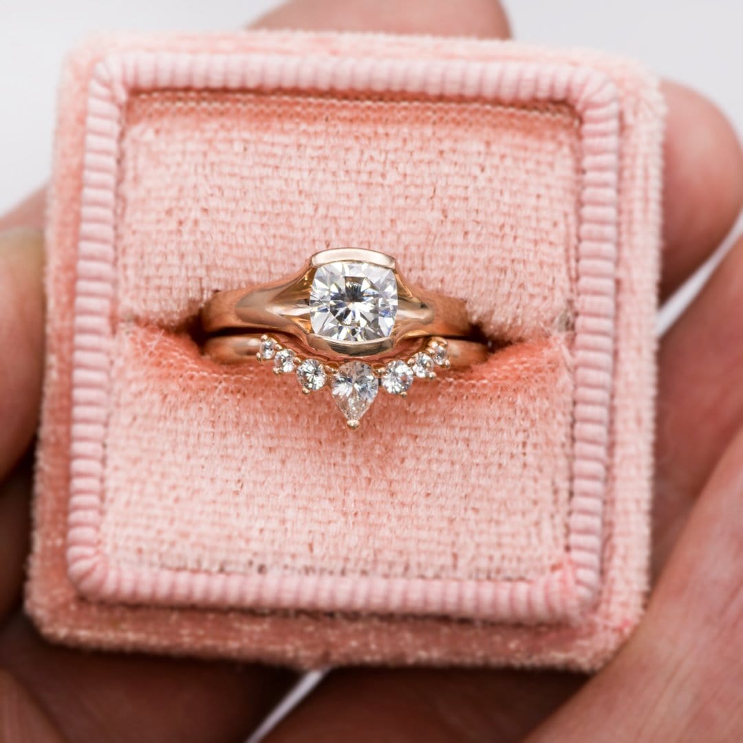 Claire Band- Graduated Diamond, Moissanite or White Sapphire Curved Contoured Crown Stacking Wedding Ring Ring by Nodeform