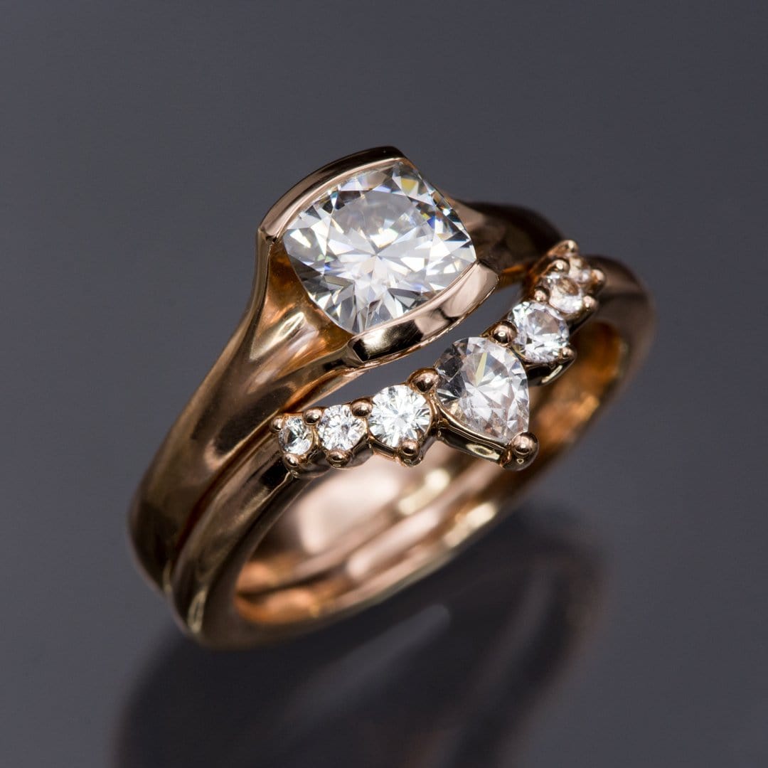 Claire Band- Graduated Diamond, Moissanite or White Sapphire Curved Contoured Crown Stacking Wedding Ring Ring by Nodeform