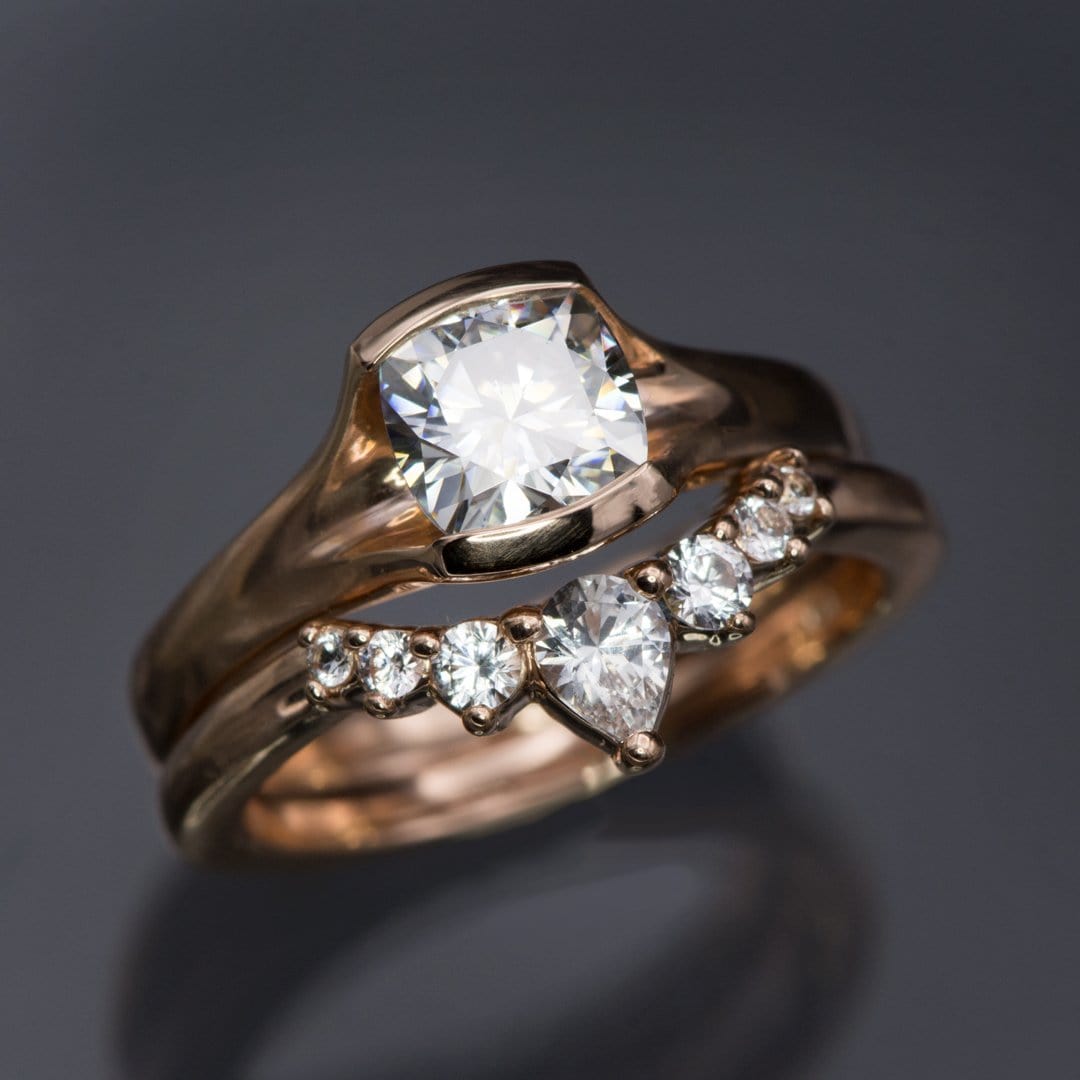 Claire Band- Graduated Diamond, Moissanite or White Sapphire Curved Contoured Crown Stacking Wedding Ring Ring by Nodeform
