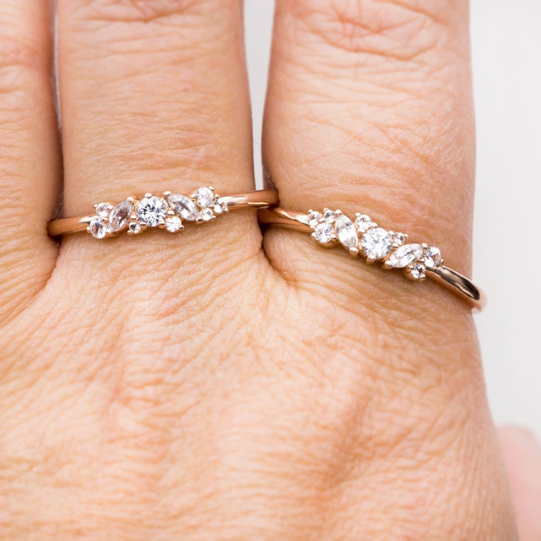 Colette Ring - Cluster Marquise & Round Shape Diamonds, Moissanites, Rubies or Sapphires Stacking Ring Ring by Nodeform